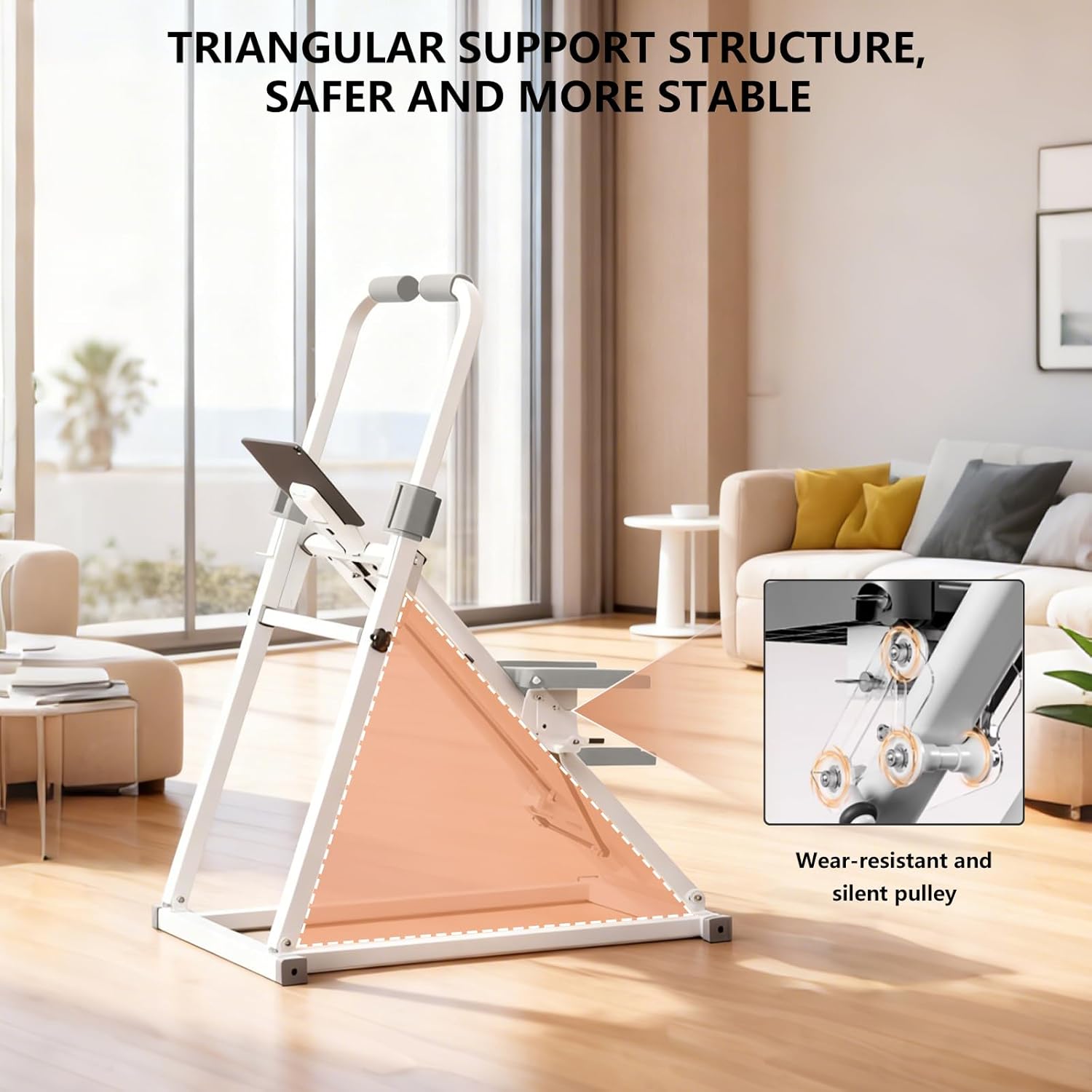 Foldable Stair Stepper Exercise Machine with Handlebar, Adjustable Resistance Quiet Climber with Timer & Phone Holder, Cardio Fitness Equipment for Home Gym, White UUU