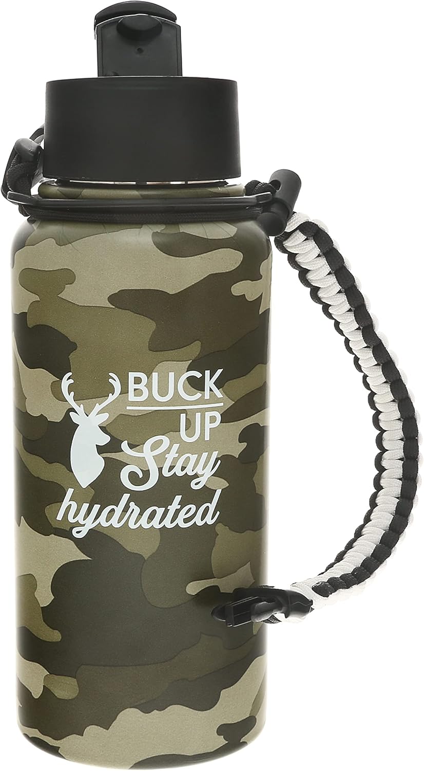 Pavilion Gift Company - Stay Hydrated 32 oz. Stainless Steel Water Bottle, Reusable Leak Proof BPA-Free Flask for Sports, Sweat Proof Sports Design, Hunting Gifts, Camouflage Bottle, 1 Count, Green
