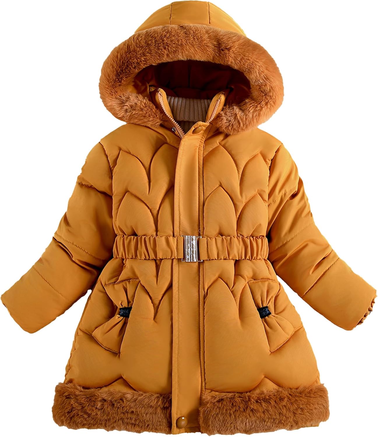 FEOYA Kinderen Meisjes Winterjas Dikke Warme Jas met Capuchon Opgeblazen Overjas Winddicht Buitenkleding Gewatteerde Jas met Handschoenen 120-150