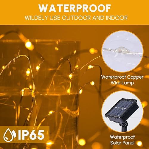 Miniatura 3 de Paquete de 4 tiras de luces solares para decoración al aire libre con 8 modos en total de 160 pies, 400 luces LED impermeables de alambre de cobre,