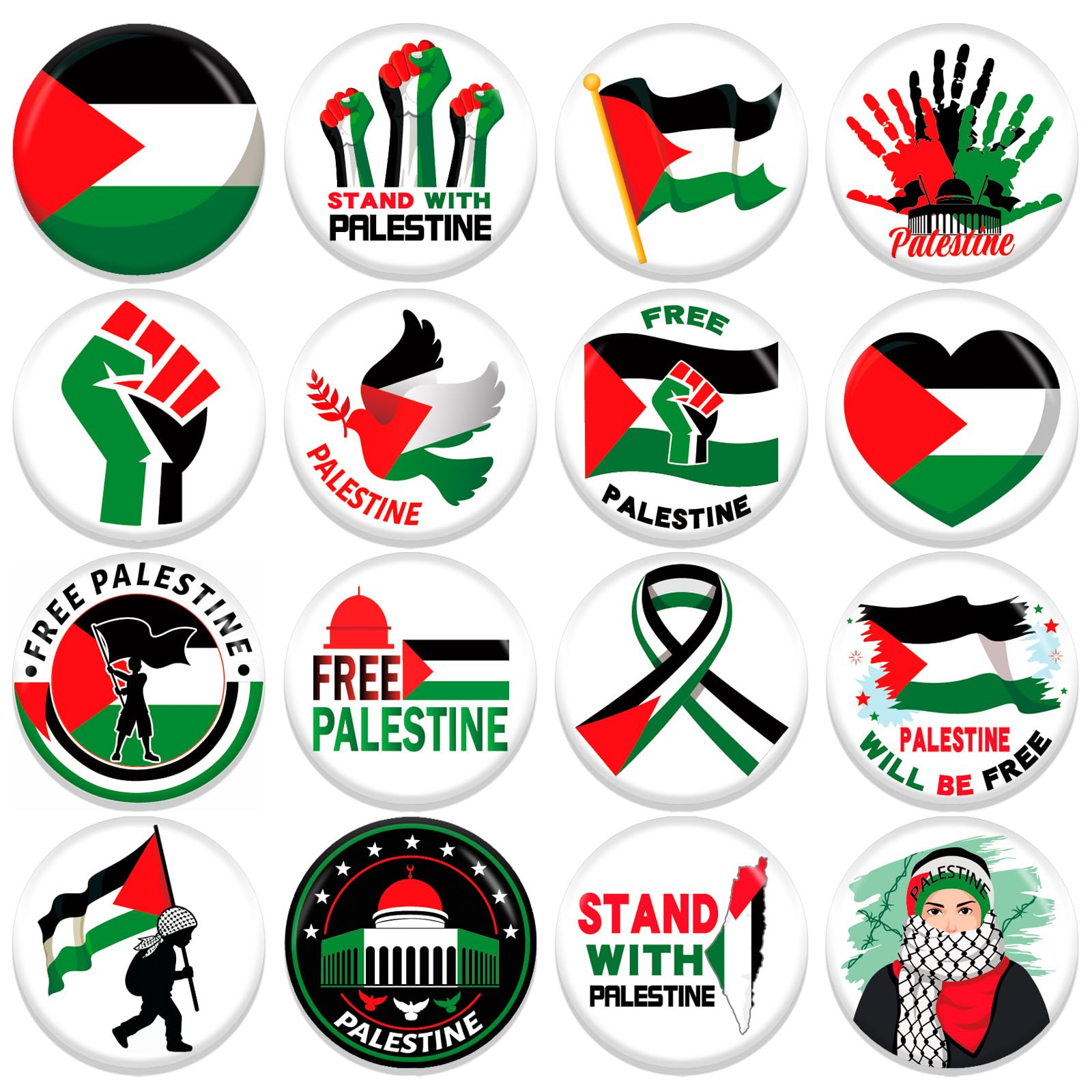 DPKOW 32 Pièces Broches Pins Drapeau Palestine - Badges Free Palestine - Bouton épingles Accessoires pour Vêtements et Sac à Dos