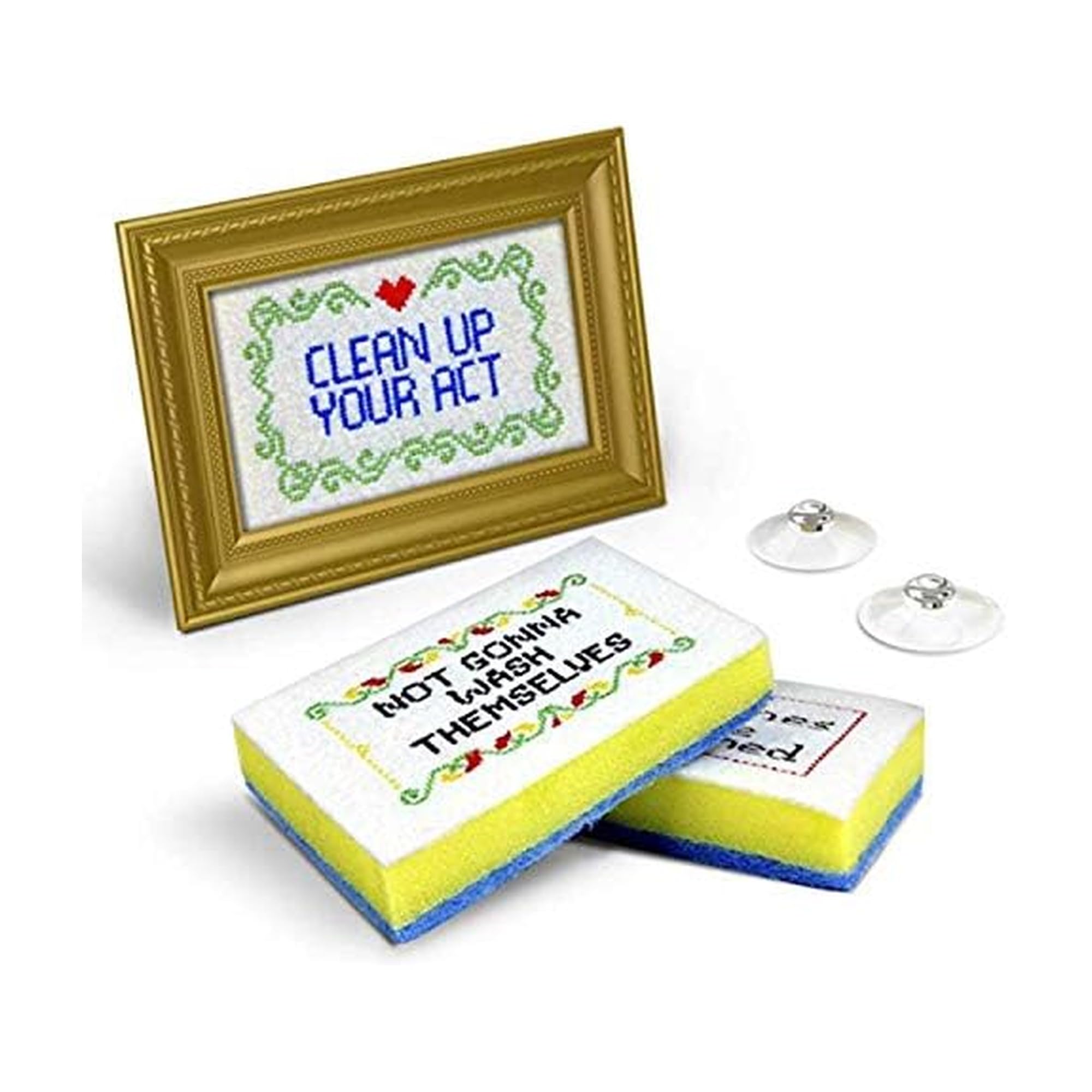 Genuine Fred Subversive Sponges, R Version, Embroidered Kitchen Sponges with Frame