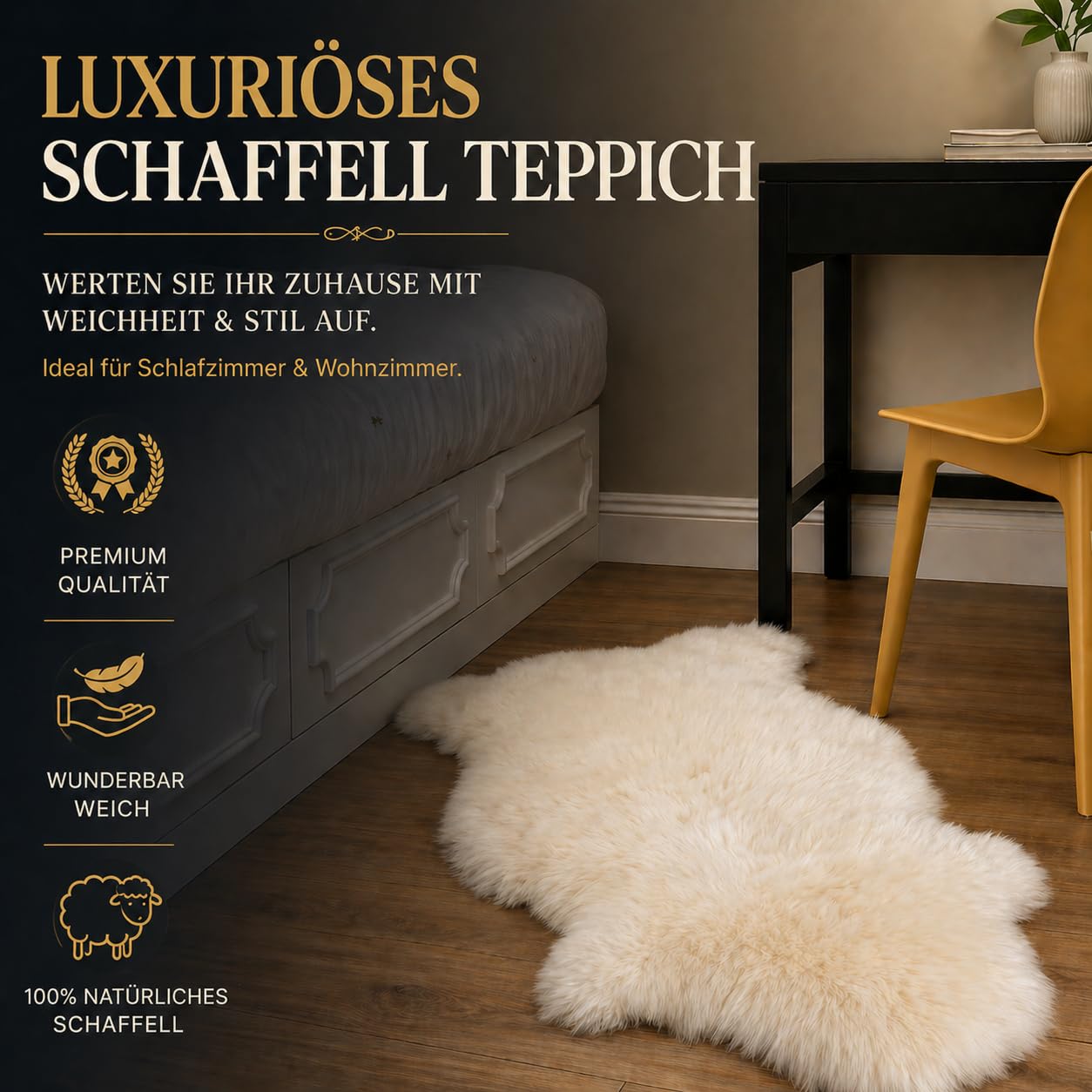 Woolous Schaffell Echt 90x60 cm – Weiches Lammfell Teppich Weiß, Flauschiger Bettvorleger aus Natürliche Neuseeländischer Sofa, Stuhl & Schlafzimmer Deko
