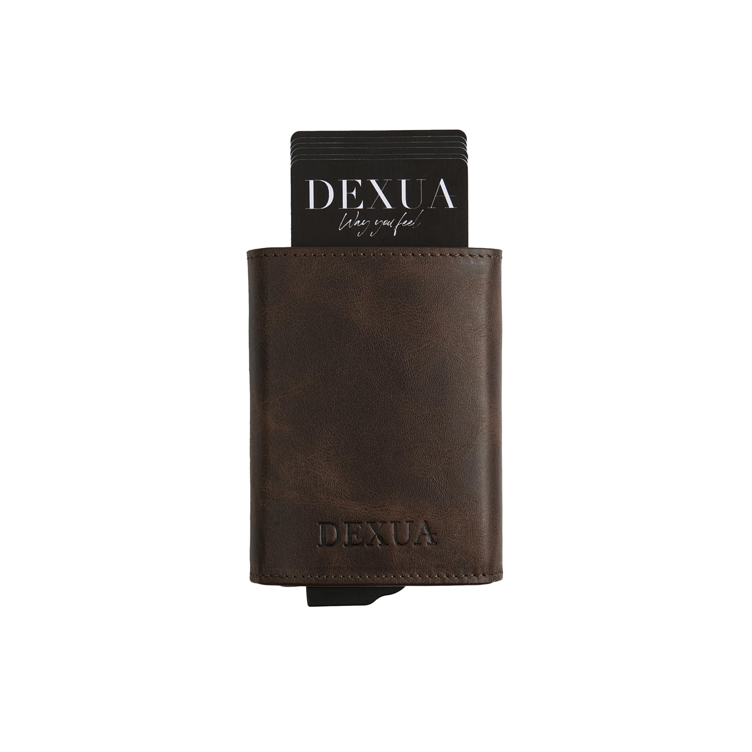 Dexua Rfid blocking card holder, Leather Wallet for Men & Women, Quick access Pop-Up card holder, Credit Card Wallet with Magnetic Closure, Alcantara Cash & Coin Slot Small Wallet(Chocolate Brown)