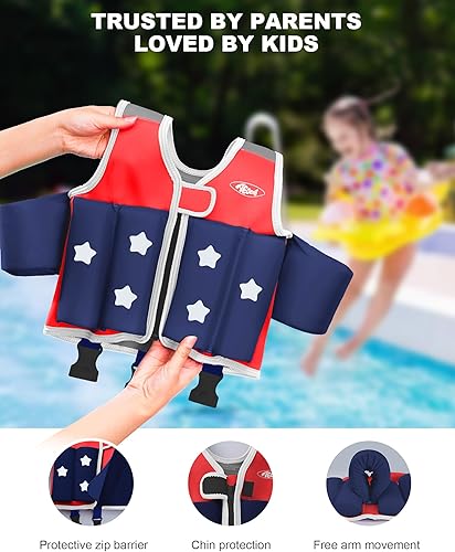 Miniatura 21 de Chaleco flotador para niños de 1-2-3-5-7-9 años, chaleco de natación para niños pequeños de 9-14-23-32 kg, chaleco flotador cómodo de uso prolongado
