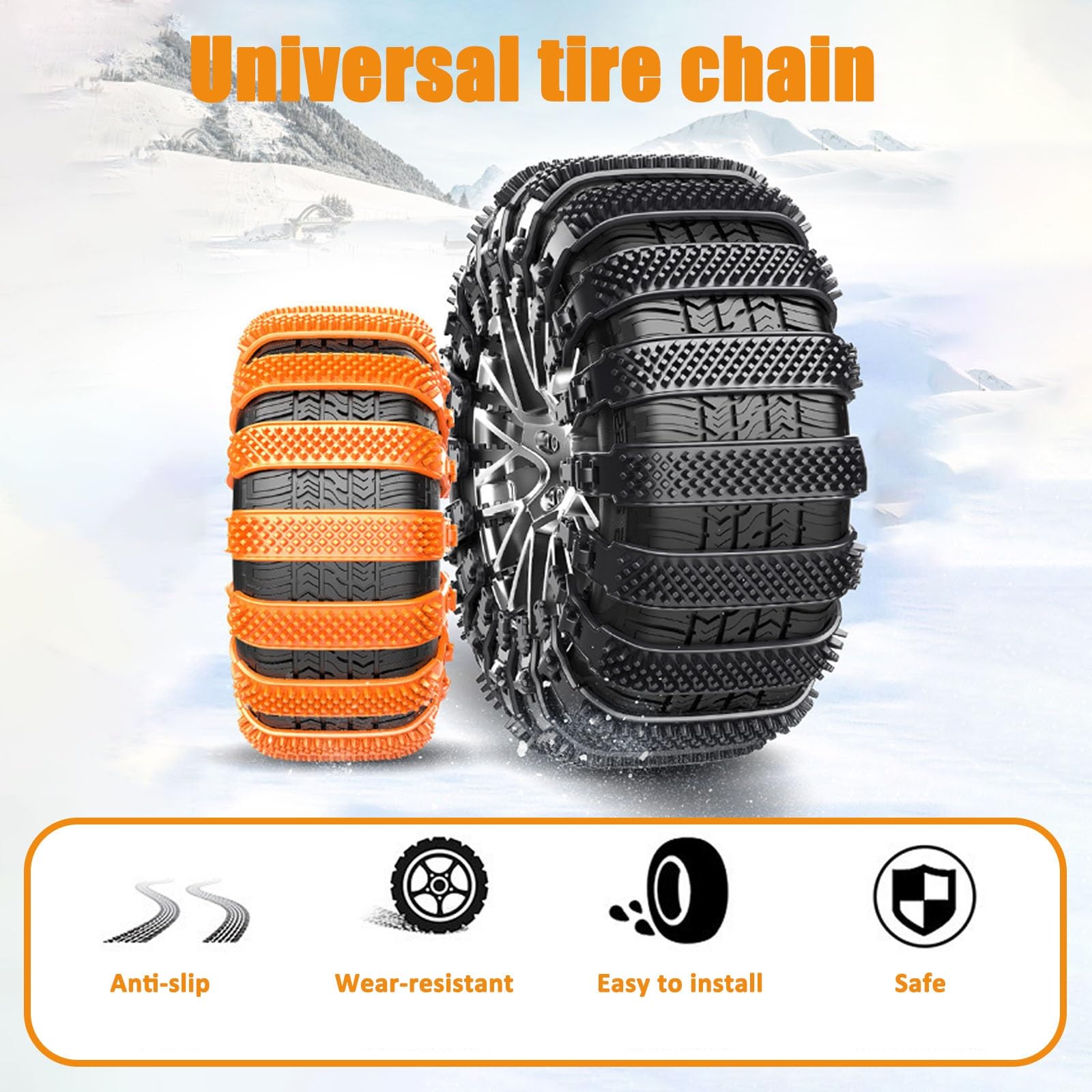 Cadena de Nieve 10 Unidades, Universal Cadena de Nieve para Coche, Cadenas Antideslizantes para Neumáticos de Nieve, Para coches, SUV y camionetas, Ancho 165-275mm(Orange,40PCS)