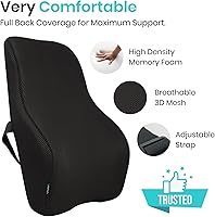 Vista 3 de Vive Almohada lumbar completa, cojín de apoyo de contorno de espuma viscoelástica para dolor de espalda baja, tensión muscular, ciática, artritis