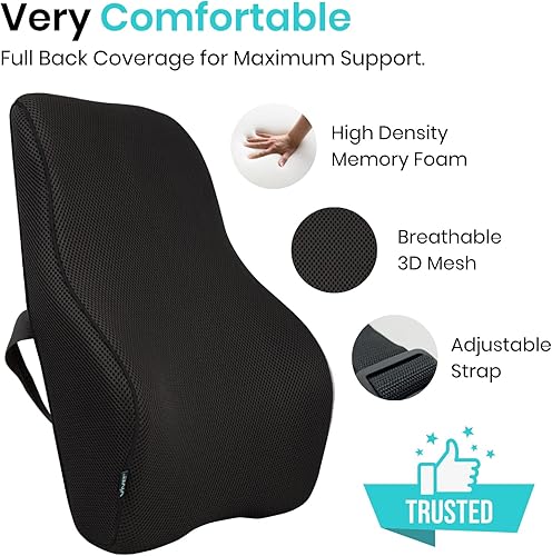 Vista 3 de Vive Almohada lumbar completa, cojín de apoyo de contorno de espuma viscoelástica para dolor de espalda baja, tensión muscular, ciática, artritis