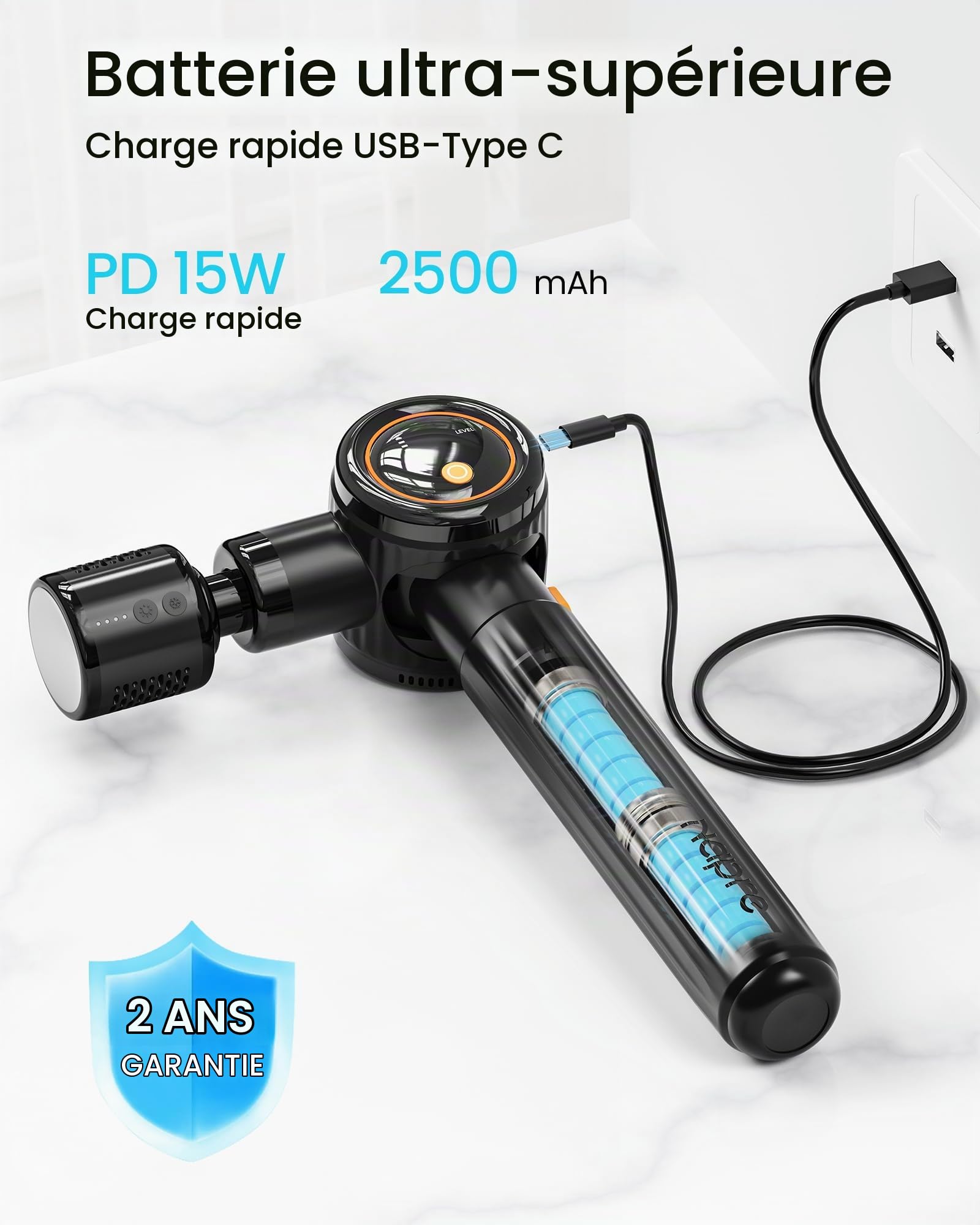 Pistolet de massage,NAPRE Pistolet de Massage Musculaire avec Tête Chaude et Froide,Pistolet Massage Musculaire avec Poignée étendue et 3 Angles,Massage Gun Pour Dos épaules,Jambes,Muscles,Noir