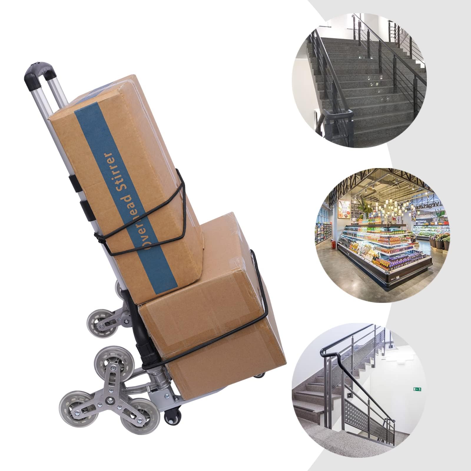 Carrello per scale pieghevole e portata fino a 75 kg – Mini carrello in alluminio per scale – con guanti e corde estensibili – Scaletta piccola (26 – 42 pollici) – altezza regolabile