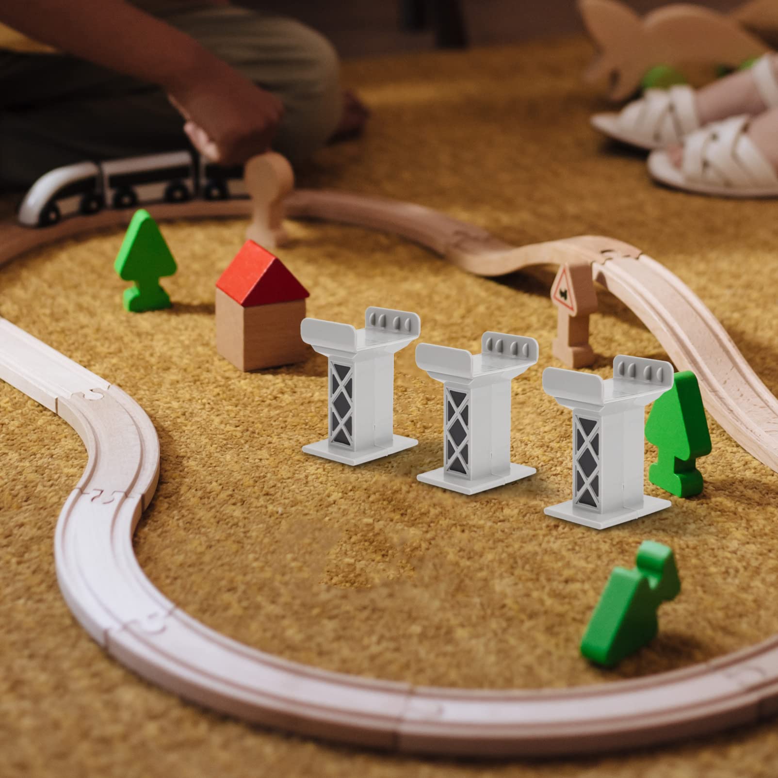 STOBOK Train Track Accessories 6pcs Grey Train Track Bridge Pier Toys Track Railway Accessories Train Bridge Support Risers Kids Toy s Connectors - Image 4