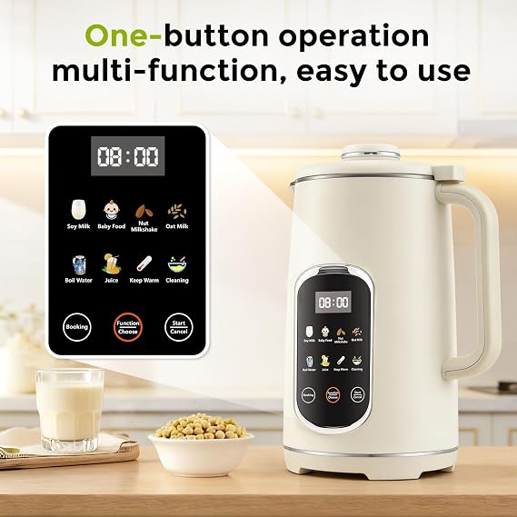 8 in 1 Nut Milk Maker, 1200ML Soy Milk Maker with 18h Timer/PreSet/AutoClean/KeepWarm/Boil Wate, Automatic Plant Basaced Milk Maker for Almond Milk, nut milk, Oat Cashew Milk, Soups, Juice