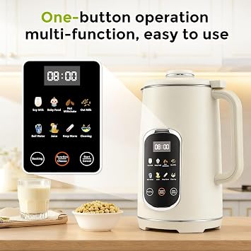 8 in 1 Nut Milk Maker, 1200ML Soy Milk Maker with 18h Timer/PreSet/AutoClean/KeepWarm/Boil Wate, Automatic Plant Basaced Milk Maker for Almond Milk, nut milk, Oat Cashew Milk, Soups, Juice