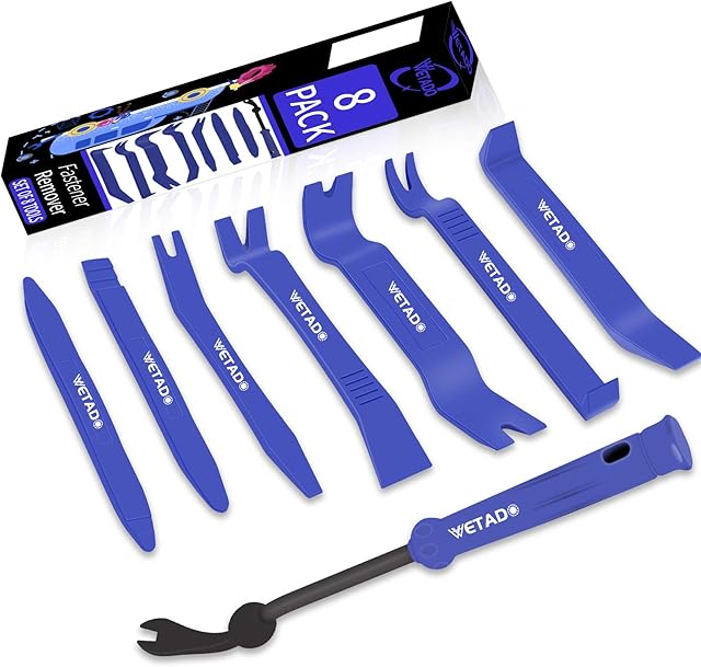 Wetado Trim Removal Tool, Car Upholstery Repair Kit, Car Door Audio Panel Trim Removal Set, Fastener Terminal Remover Tool Adhesive Cable Clips Pry Kit Auto Clip Pliers 8PCS (Dark Blue-8PCS)