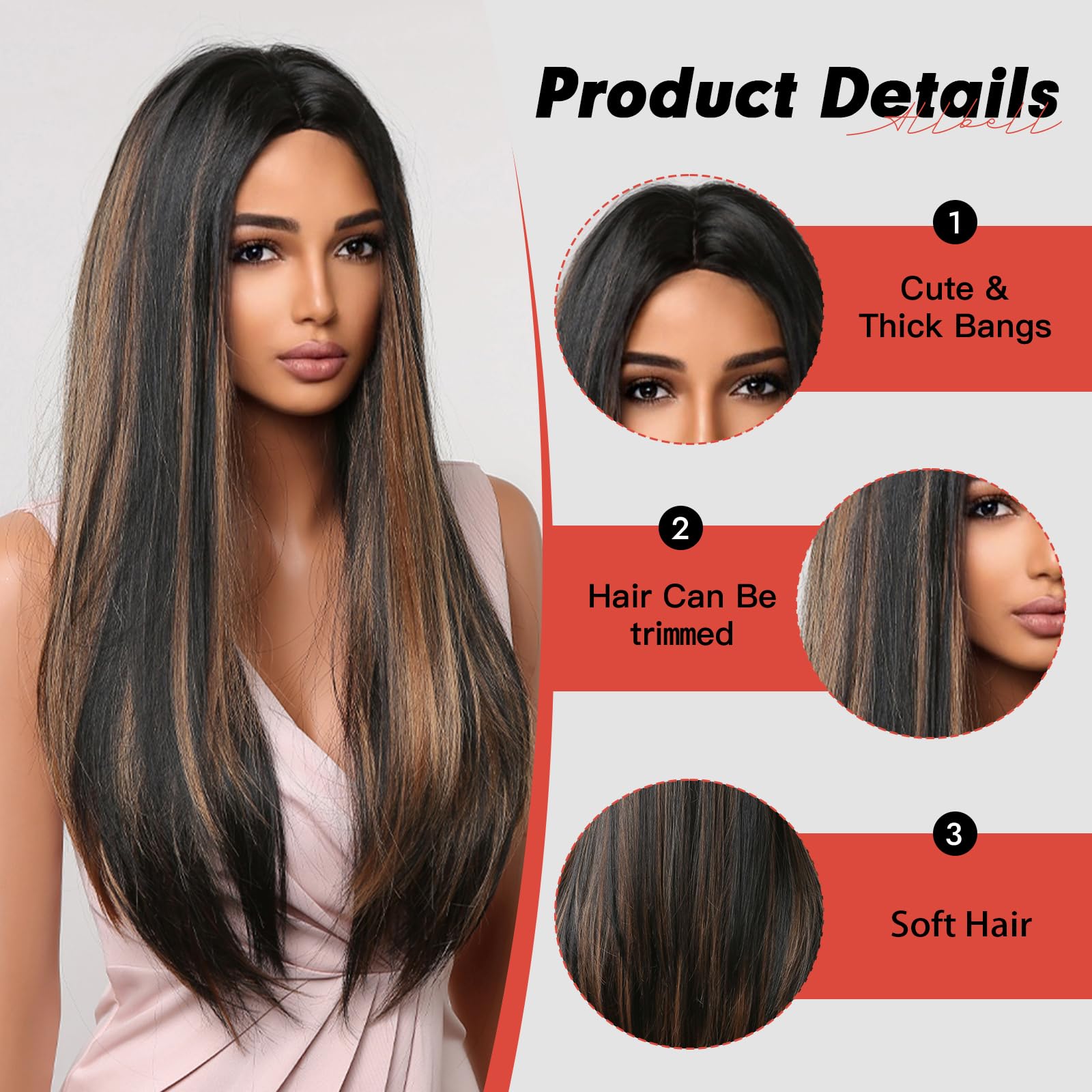 Amazon.com : Allbell Brown Wigs Long Black Wigs for Black  display picture 1