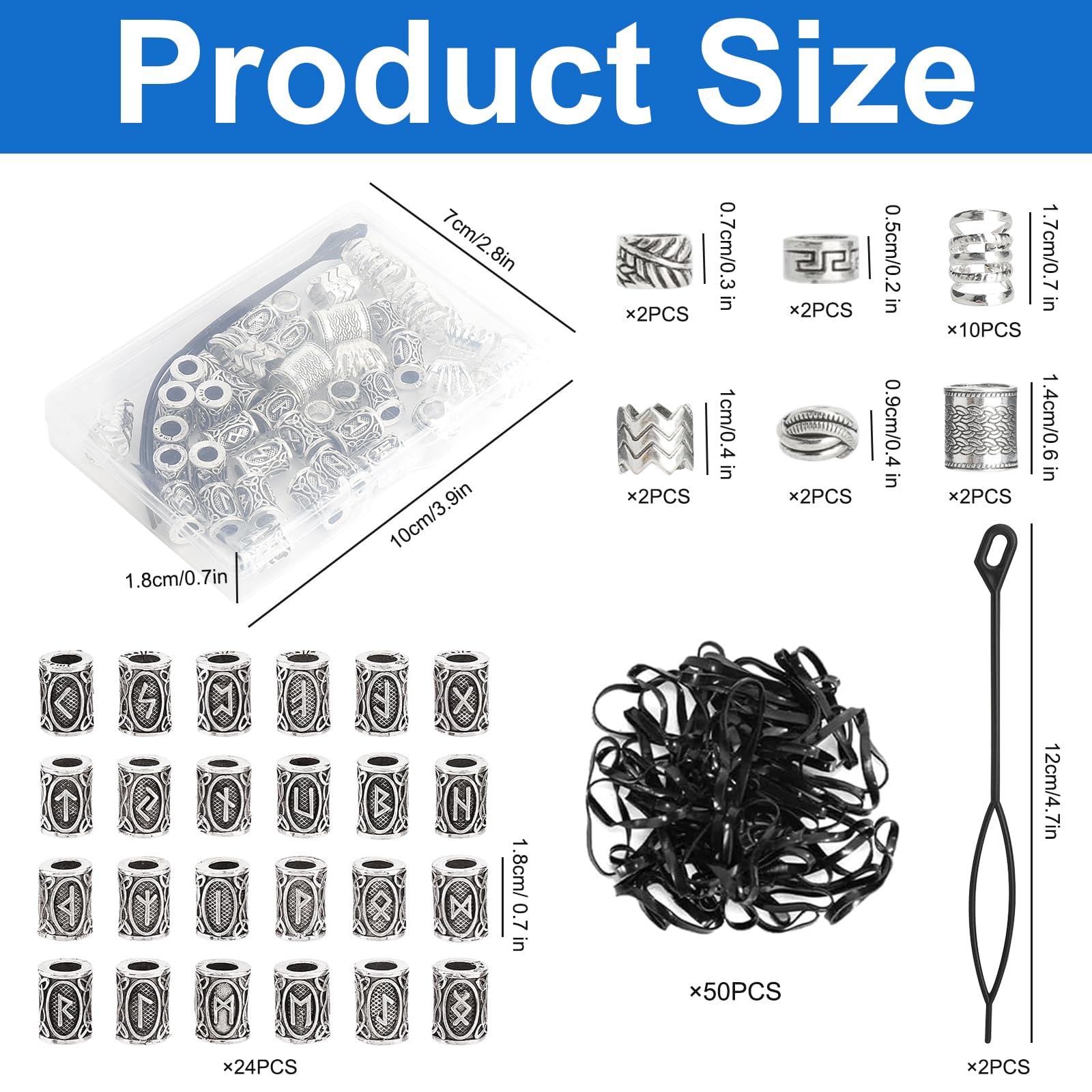 Perlas para Cabello Dreadlocks Barba Hombre Accesorios Pelo Estilo Vikingo Set 44 Piezas con Caja