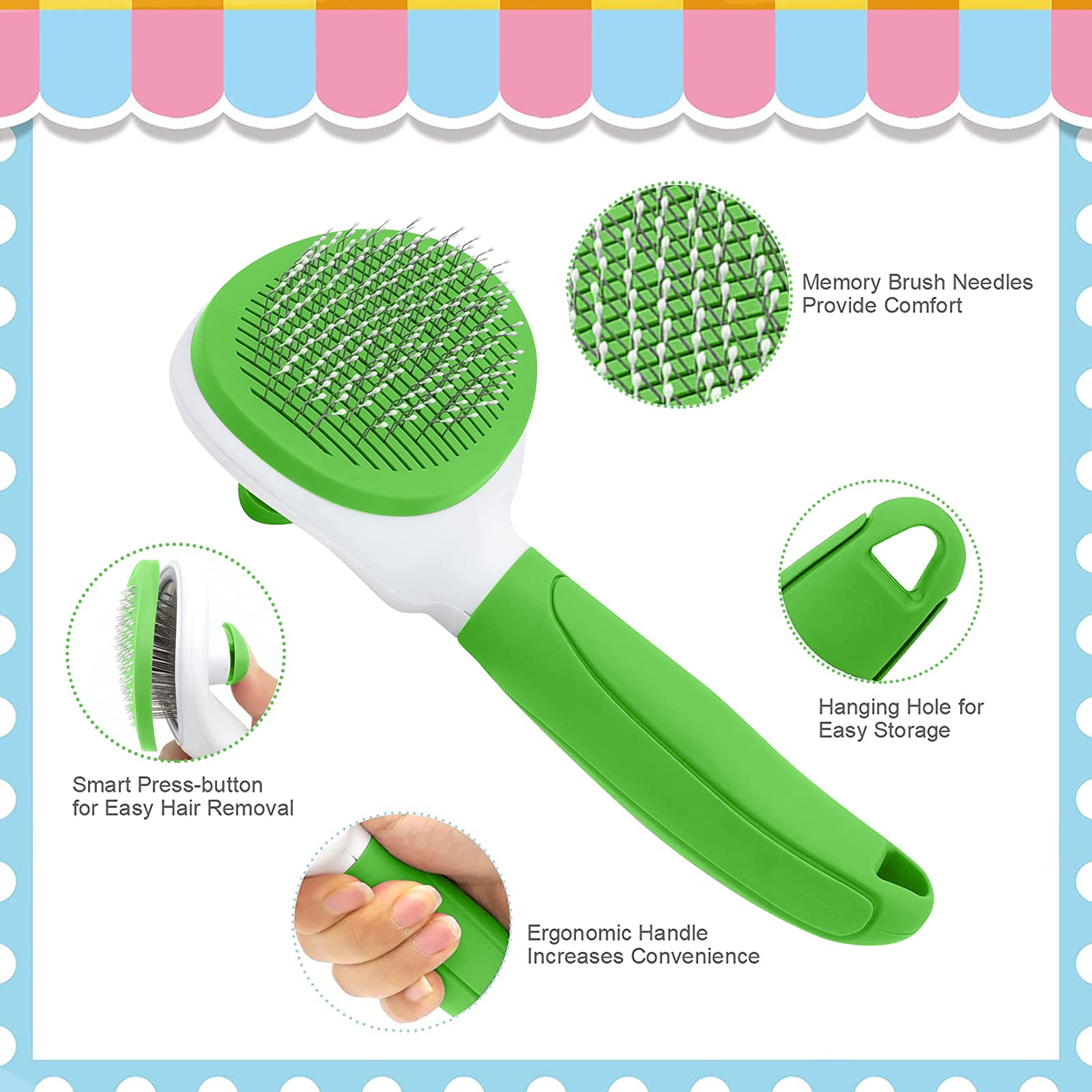Cepillo para gatos para desprendimiento y aseo, cepillo de limpieza automática para mascotas con peine de pelo de gato (verde)