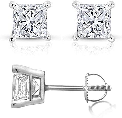 14KT Gold Princess  Round Diamond Accent Earrings Diamond Quality IJ-I3 By La4ve Diamond Stud Earrings For WomenKids and Babies  Gift Box Included