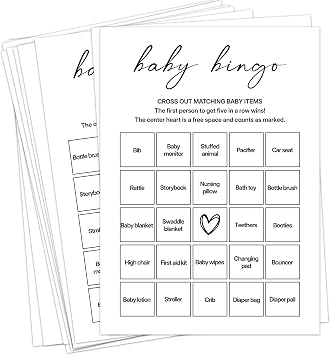 Baby Shower Bingo Cards, 25 Unique Sheets, Gender Neutral Party Game with Perforated Calling Cards, Fun Boy or Girl Shower Activity
