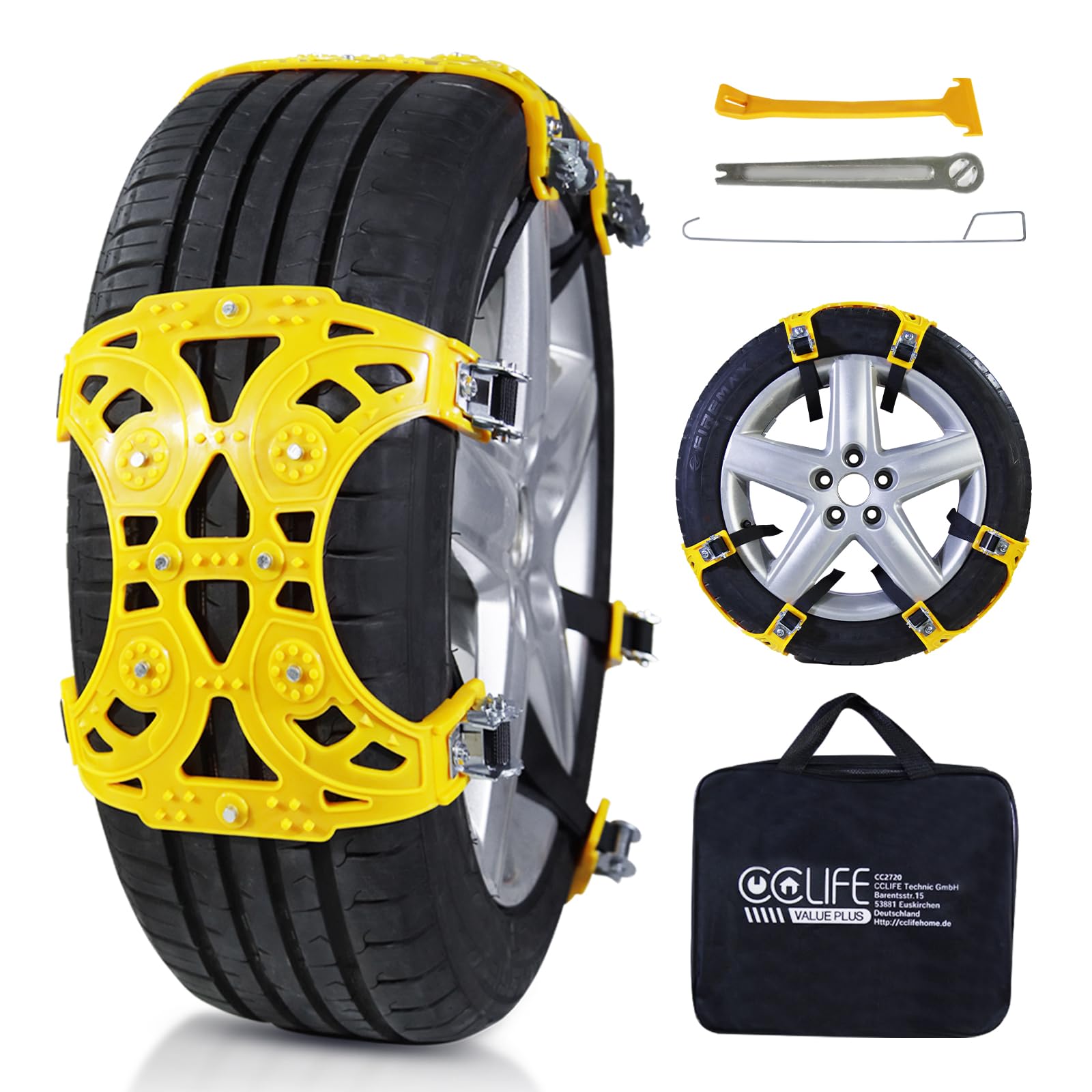 CCLIFE Catene da Neve per Auto Universale 6 Pezzi per Vetture, Modelli off-Road, SUV, Gomme Auto Tire Larghezza 175mm - 275 mm