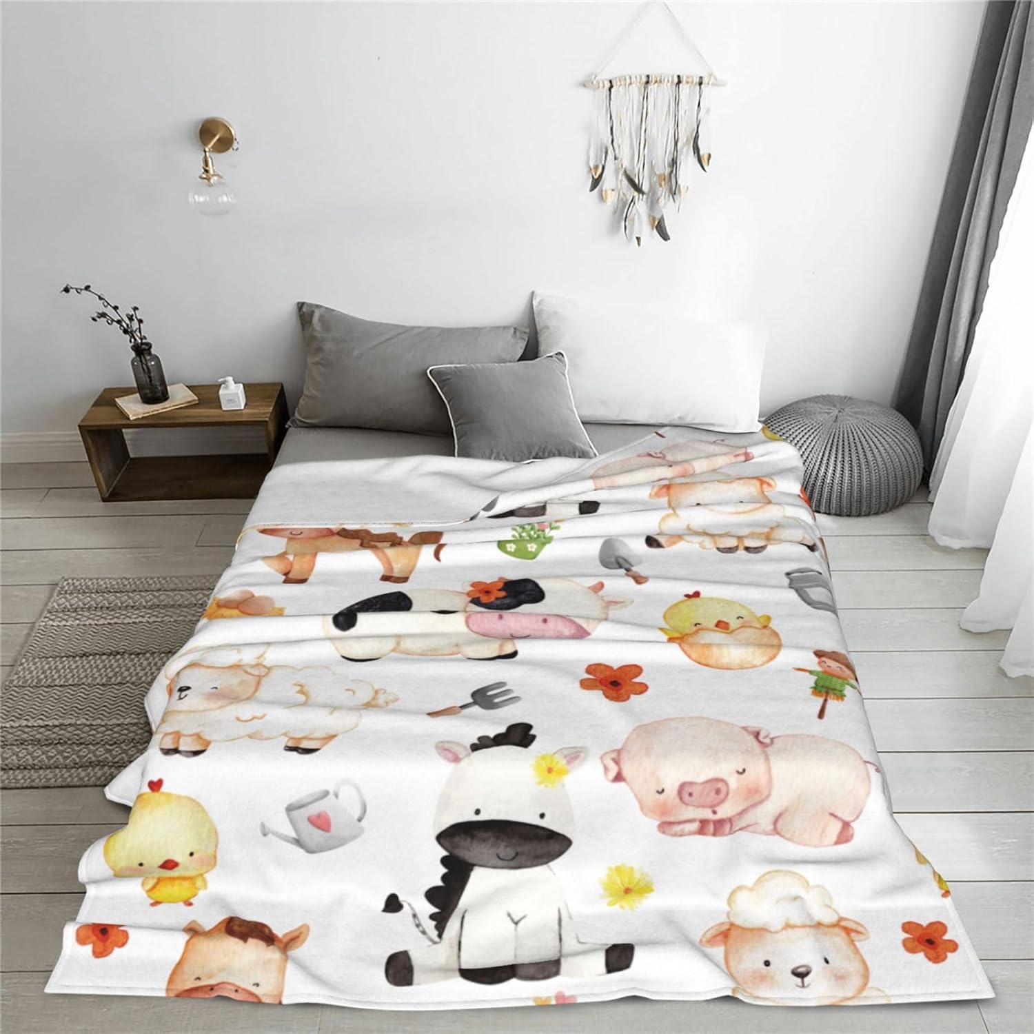 Farm Animal Throw Blanket Cozy Fluffy Plush Blanket Soft Flannel Throw Blanket for Kids Men Women Gift Sofa Bed Couch 60"x50" Christmas - Image 2