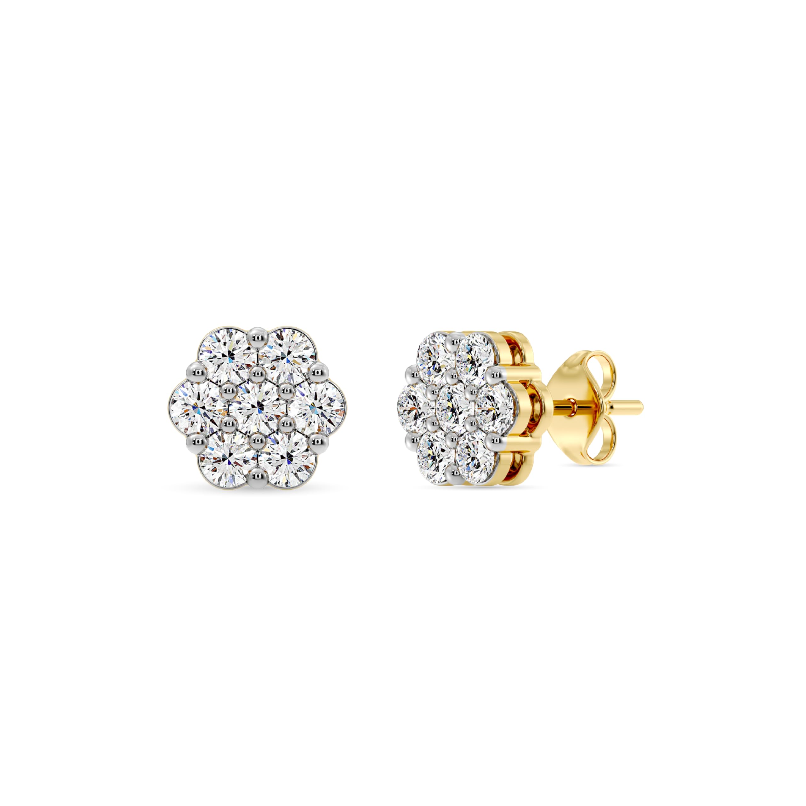 Gilded Lab-Grown Diamond 7 Stone Flower Earrings for Women in 925 Sterling Silver and 14KT Yellow Gold Plated Silver | Hypoallergenic Fine Jewelry |