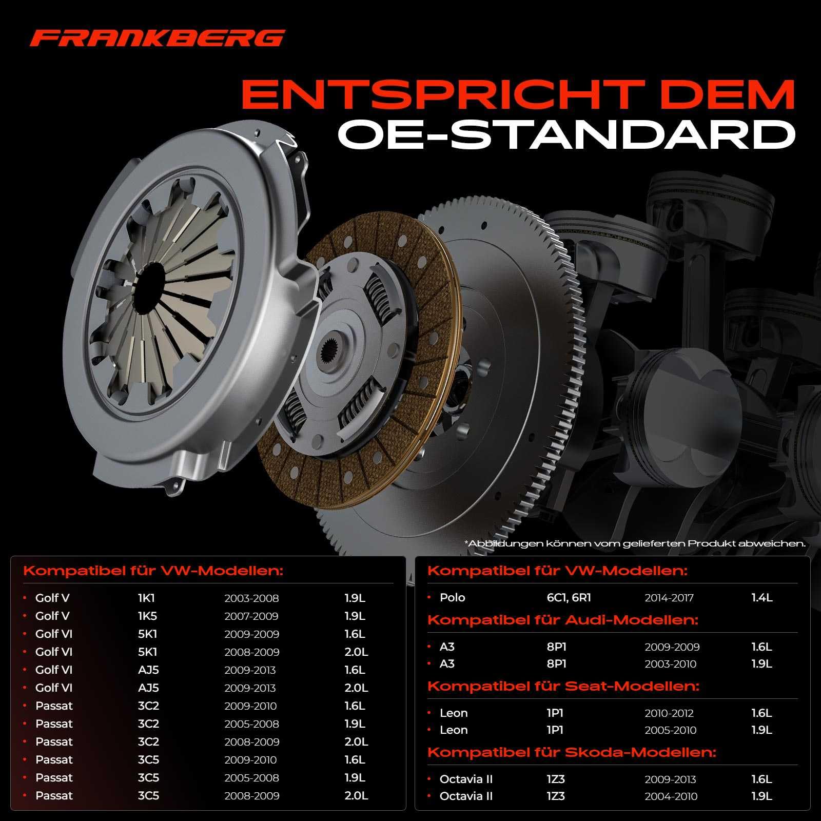 Frankberg Kupplungssatz 26 Zähne Kompatibel mit A3 8P1 1.6L 1.9L 2003-2010 Leon 1P1 1.6L 1.9L 2005-2012 Golf V 1K1 1.9L 2003-2008 P.a.s.s.a.t 3C2 1.6L-2.0L 2005-2010 Replace# 03G141015K