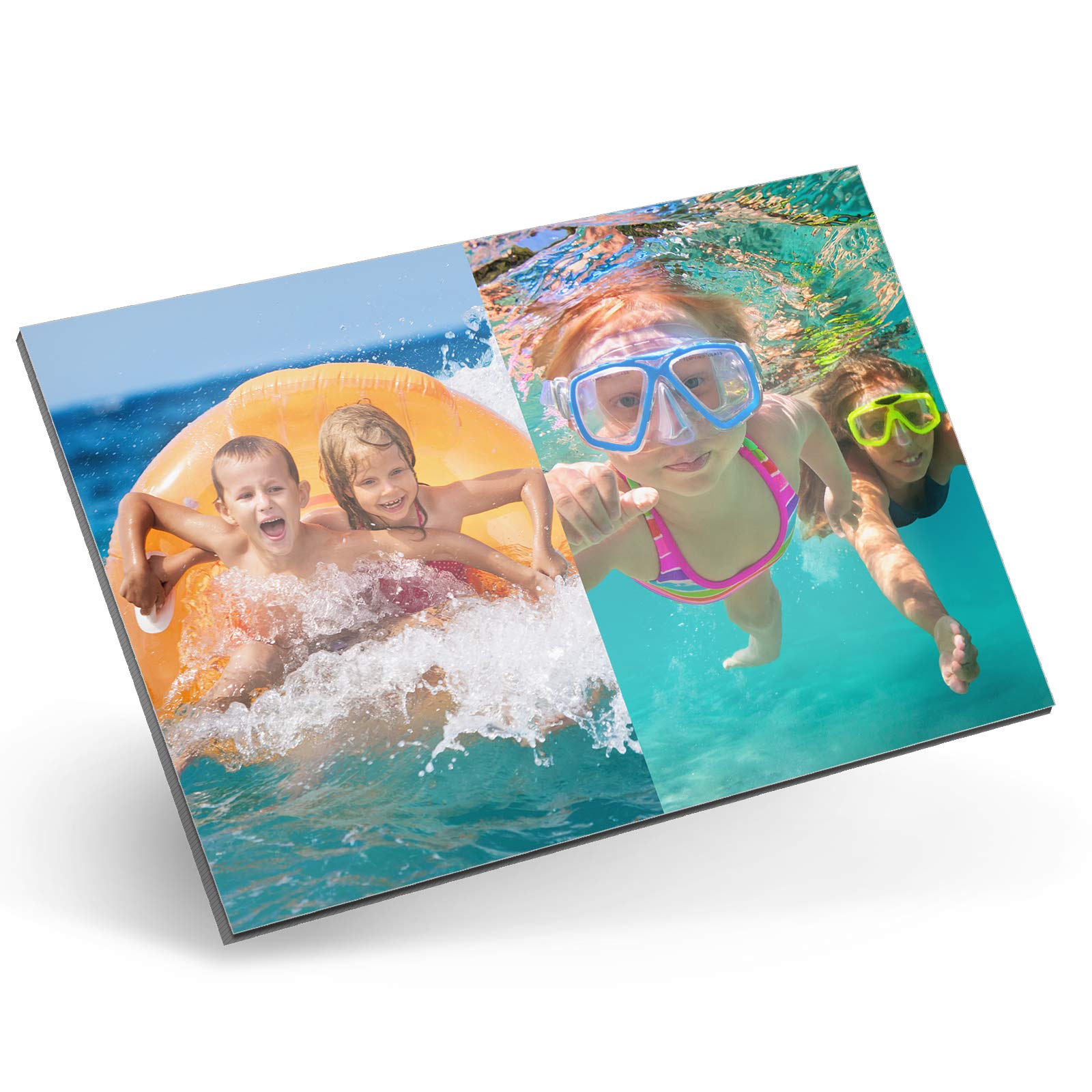 Hairyworm Personalised Wall Art, A5 Landscape (H:145.5mm x W:208mm) Metal Plaque with High-Definition Print, Customise with Two image Collage, Portrait Photos, Borderless Vertical Layout B