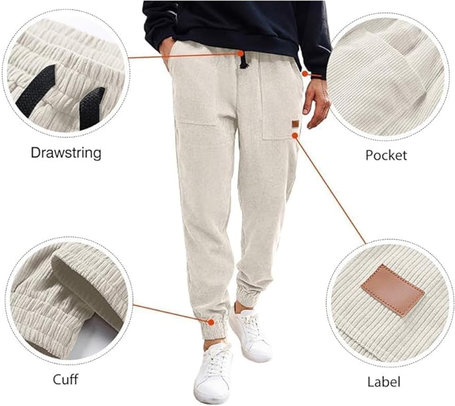 Men's Corduroy Joggers Pants Casual Cargo Pants Drawstring Elastic Waist Baggy Tapered Sweatpants - Image 2