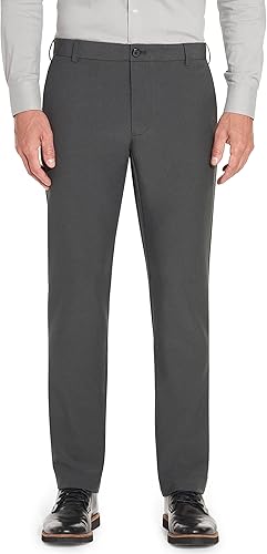 Van Heusen Men's Flex Straight Fit Flat Front Pant, Charcoal, 38W x 34L