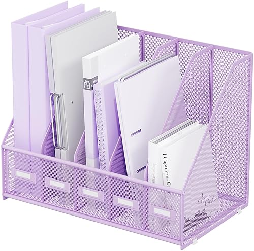 Marbrasse Organizador de archivos de escritorio con 5 compartimentos verticales, soporte de malla para archivador de revistas, para oficina, hogar,