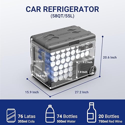 Miniatura 5 de BODEGA COOLER - Refrigerador de coche de 12 voltios, refrigerador de automóvil de 58 cuartos (55 L) con ruedas, congelador portátil para