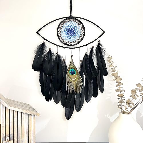 Miniatura 2 de Atrapasueños de mal de ojo, atrapasueños negros para dormitorio, perfecto adorno colgante hecho a mano para decoración de pared, excelente regalo de