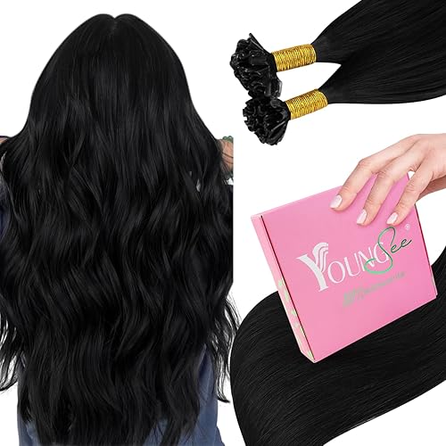 YoungSee U Tip Hair Extensions Black UTip Hair Extensions Human Hair Jet Black 18In U Tip Keratin Hair Extensions Black K Tips Hair Extensions Comfortable and Soft Hair Extensions Utip 50s/50g