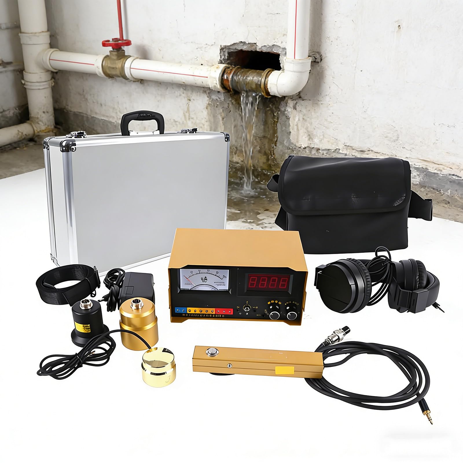 Detector de fugas de agua, sensor geófono de fugas de tubería subterránea, herramienta de detección de fugas de calefacción por suelo, 3 metros de profundidad, equipo de fontanería esencial para