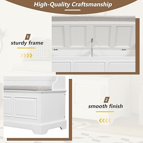 Miniatura 44 de P PURLOVE Banco de almacenamiento de estilo rústico de 42 pulgadas con bisagra de seguridad, banco de almacenamiento multifuncional de madera maciza