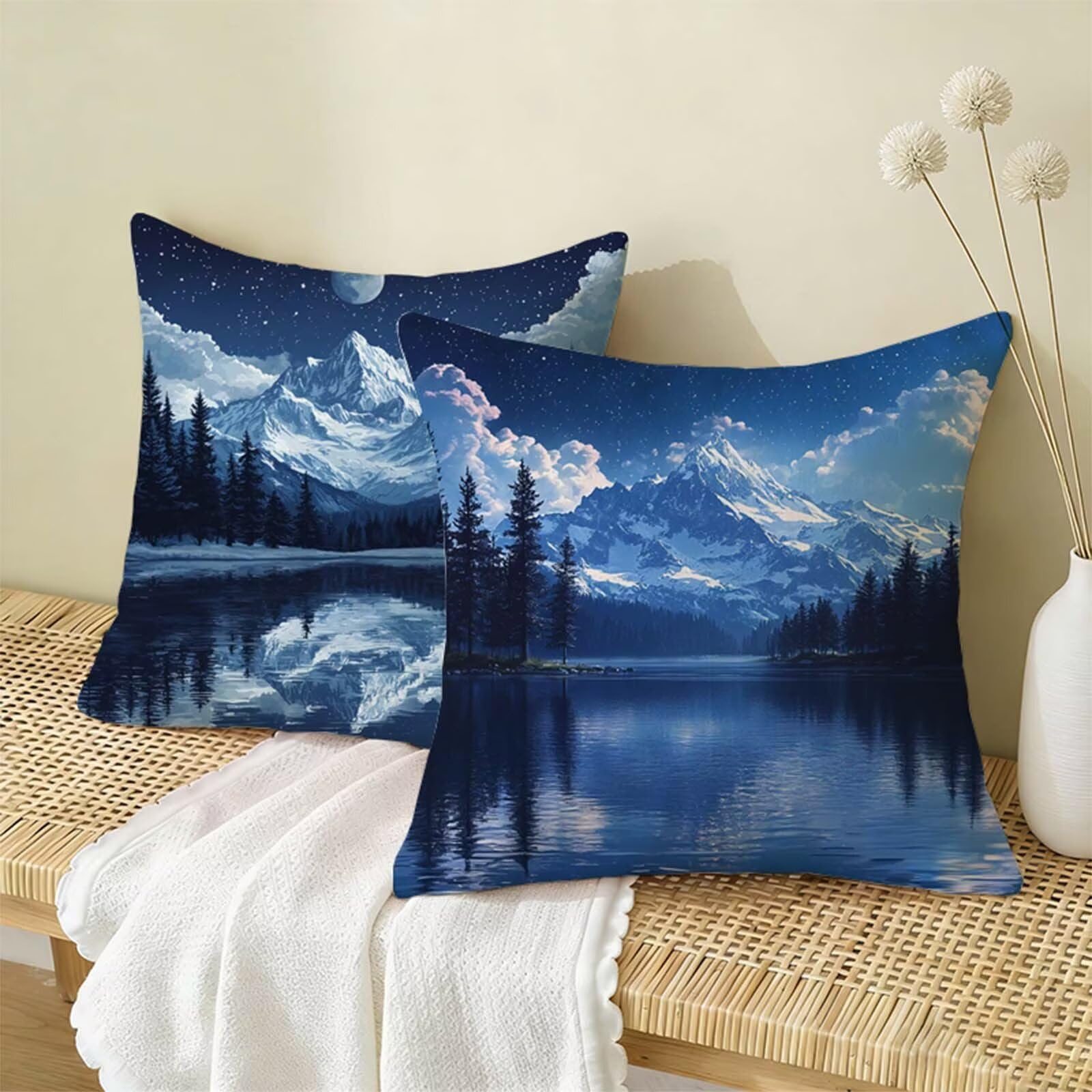 Housse Coussin 80x80CM Bleu Lot de 2, Lac Housse de Coussin Lin, Doux Confort Taies d'oreiller Imperméable Extérieur, Fermeture Éclair, Lavable en Machine, Canapé, Chambre, Fauteuil, Exterieur X-772