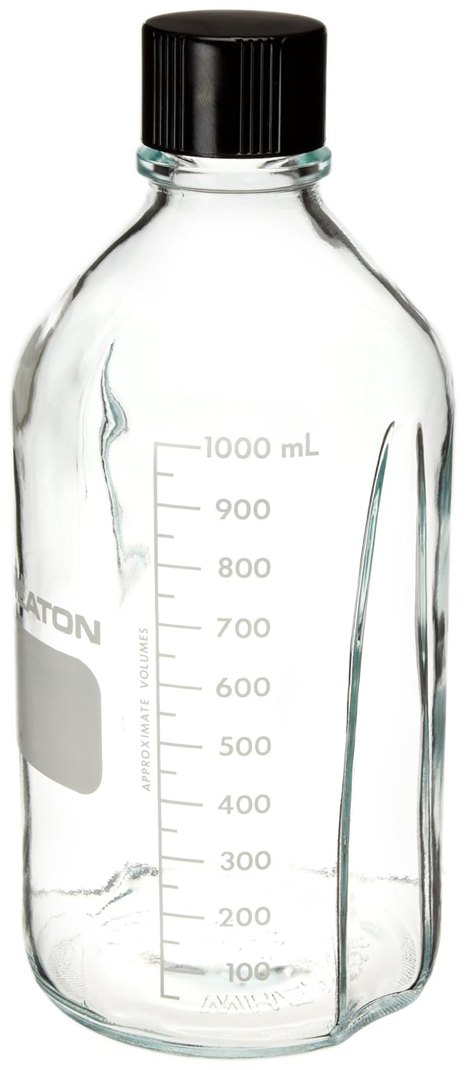 Wheaton 219720 Media Bottle, 1000mL Clear Glass, Graduated With 38-430 Solid Black Phenolic Polyethylene Lined Cap, Not Autoclavable (Case of 24): Science Lab Media Bottles: Industrial & Scientific