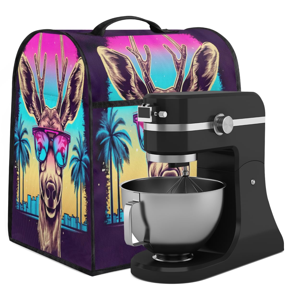 Coffee Maker Cover Neon Deer Kitchen Appliance Covers Small Appliance Covers Blender Cover Juicer Cover Dust Covers for Kitchen Appliances with Top Handle and Pockets,Washable,B9