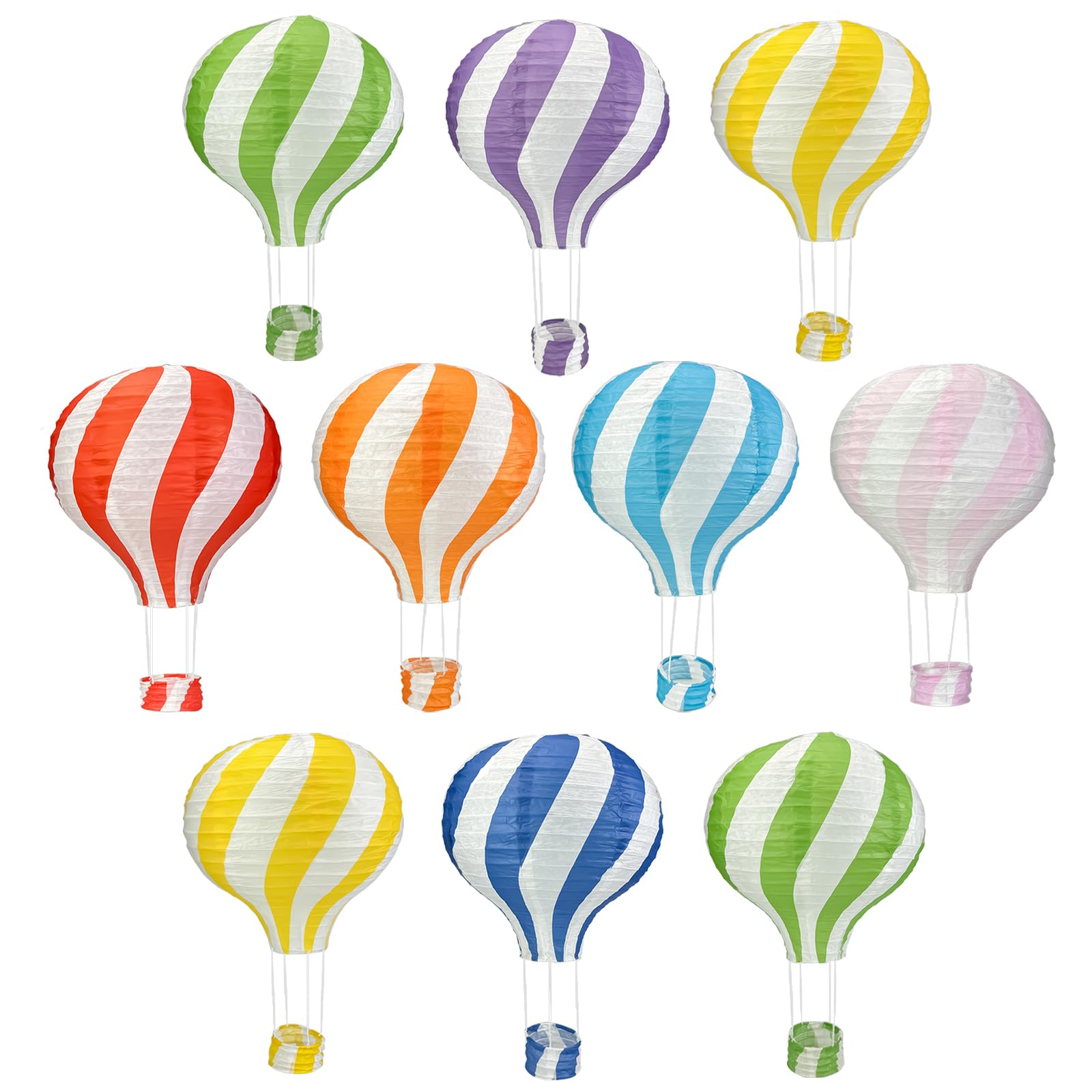 Vilanca 10PCS Hanging Hot Air Balloon Paper Lanterns Set, 12 inch Reusable Derorative Colorful Chinese Japanese Party Ball Lamps for DIY Craft Lantern Home Decor Party Decoration Gift (Strip)