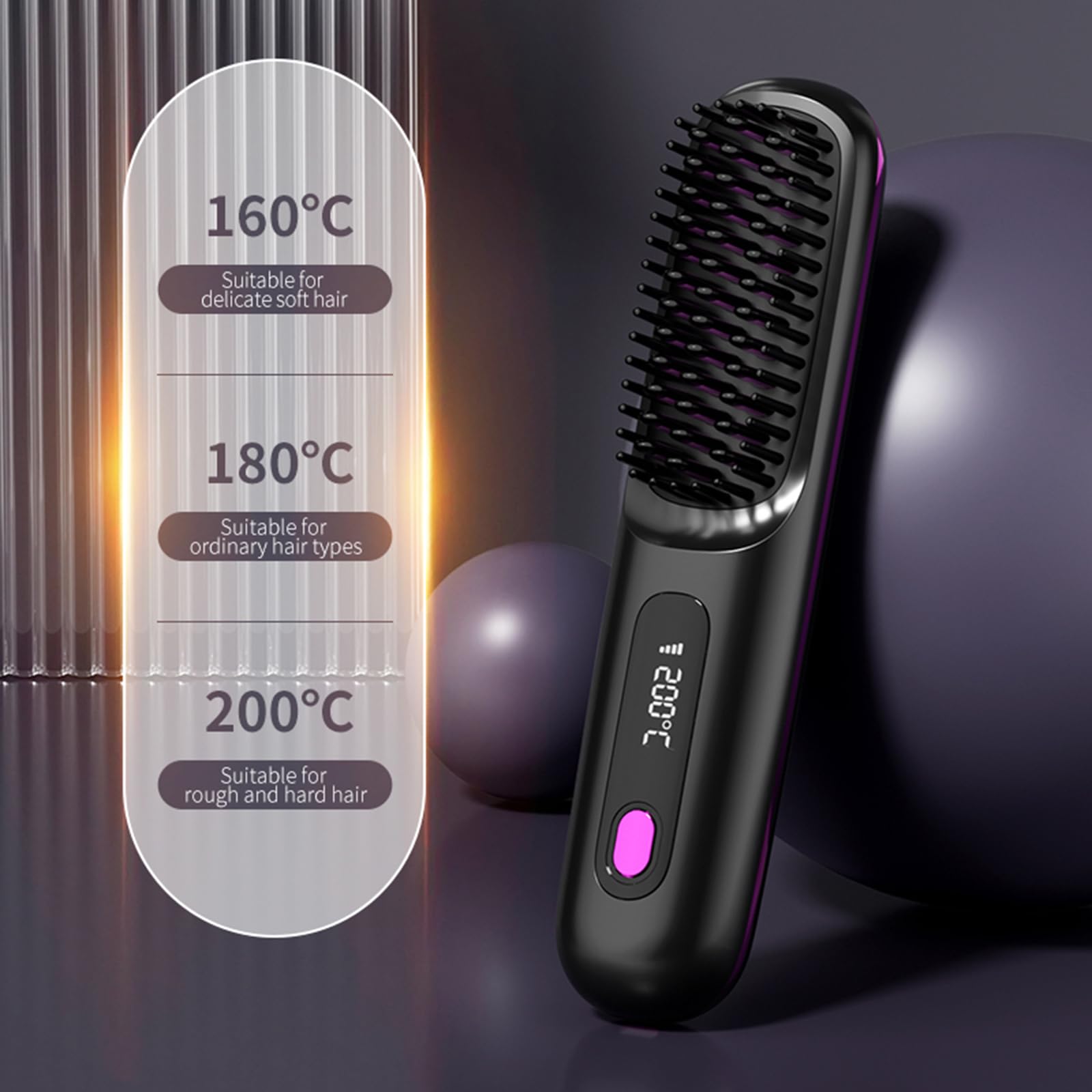 Go Brush Pro,Cordless Hair Straightener Brush,Portable Straightener Brushs for Hairs Styling,Rechargeable Heated Styling Brushes for Travel and Everyday Use,Hair-Friendly & Long-Lasting Design(White) - Image 4