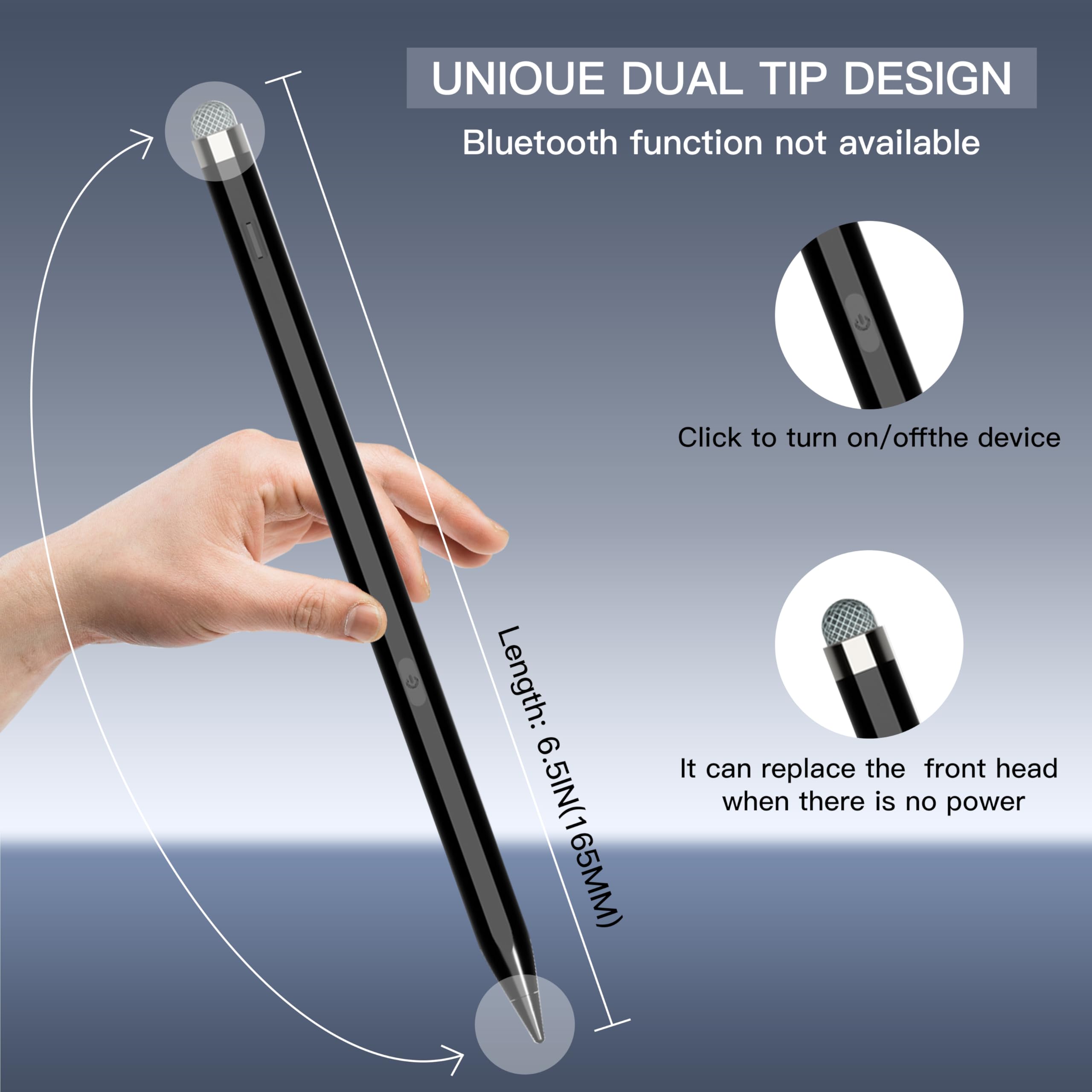 Lápiz capacitivo de doble punta para Samsung Galaxy Tab A9+ Android y iPad 10ª y 9ª tableta lápiz (negro)