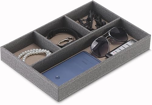 Organizador de almacenamiento de escritorio, mesita de noche o estante de almacenamiento, bandeja de cuero, bandeja de valet, organizador de