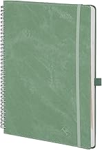POPRUN 2026 A4 Week to View Diary Large Format 29.7 x 21 cm in French - Soft Cover PU Leather Spiral, 15 Minute Intervals, Jan 2026 to Dec 2026, 100gsm Paper, Midnight Green