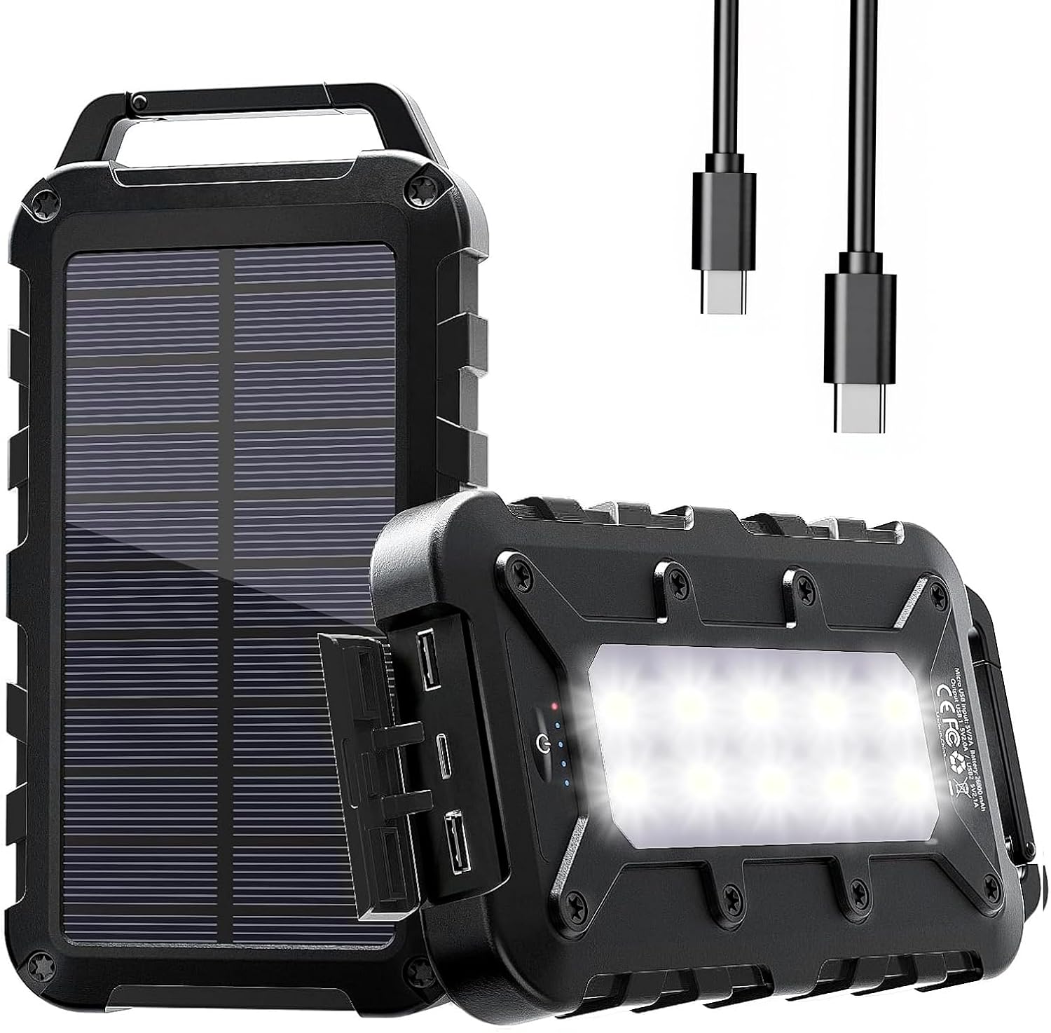 Solar Power Bank 26800mAh, PD15W USB C Portable Solar Charger Fast Charging External Battery Pack with 3 Outputs 2 Inputs and LED Light for Outdoor Phone Tablets and More (Black)