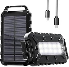 Solar Charger 26800mAh, Power Bank Solar Portable External Battery PD15W USB C Fast Charging Waterproof 3 Outputs and 2 Inputs with LED Flashlight for Mobile Tablets Etc (Black)