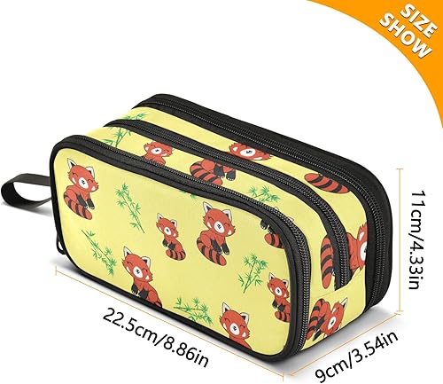 Miniatura 3 de Estuche para lápices de gran capacidad, diseño de panda rojo, 3 compartimentos, estuche de almacenamiento grande para bolígrafos, para adultos,