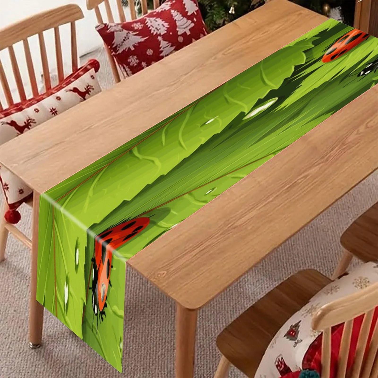 Rustic Linen Table Runner Farmhouse Style Leaves and Ladybugs Table Runners Boho Style Tabletop Collection Home Long Dining Table Decoration for Party Living Room 13" X 71"