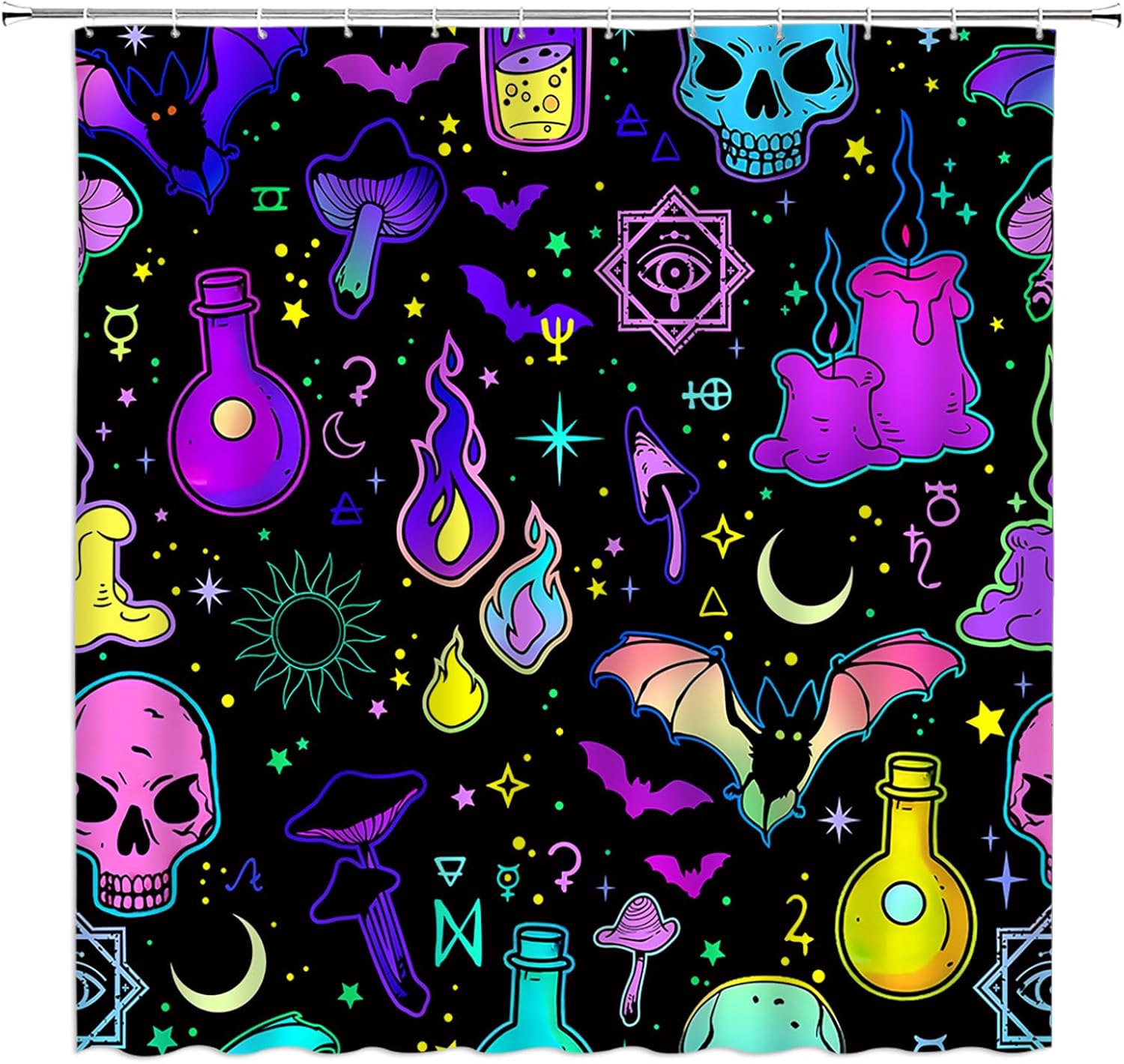 2 Pcs Shower Curtain Set Halloween Bath Mat Funny Skull Ghost Pumpkin Black Cat Bathroom Bedroom Kitchen Rug Soft Memory Foam Backing Bath Mat 18x30 and Shower Curtain 70X70 Inch