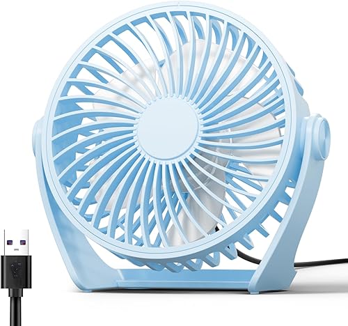 Ventilador de escritorio USB, pequeño portátil de 5 pulgadas, 3 velocidades, potente ventilador de escritorio personal, rotación de 360, ajustable,